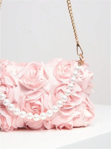 Verdusa Women's 3D Flower Pearl Top Handle Clutch Purses Evening Handbags Crossbody Bag in Saudi Arabia