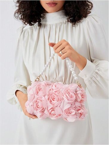 Verdusa Women's 3D Flower Pearl Top Handle Clutch Purses Evening Handbags Crossbody Bag in Saudi Arabia