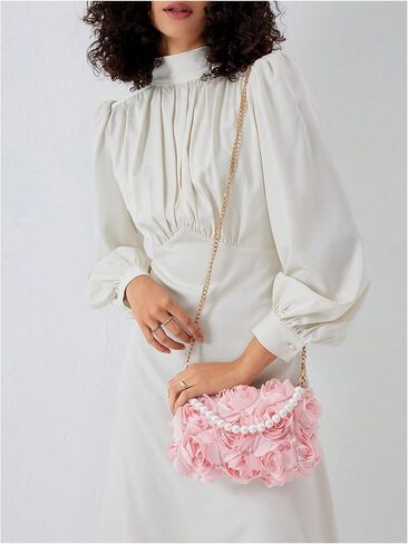 Verdusa Women's 3D Flower Pearl Top Handle Clutch Purses Evening Handbags Crossbody Bag in Saudi Arabia