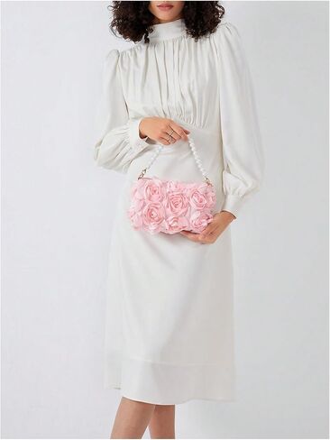 Verdusa Women's 3D Flower Pearl Top Handle Clutch Purses Evening Handbags Crossbody Bag in Saudi Arabia