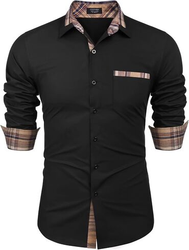 COOFANDY Men's Long Sleeve Dress Shirt Plaid Collar Casual Button Down Shirts in Saudi Arabia