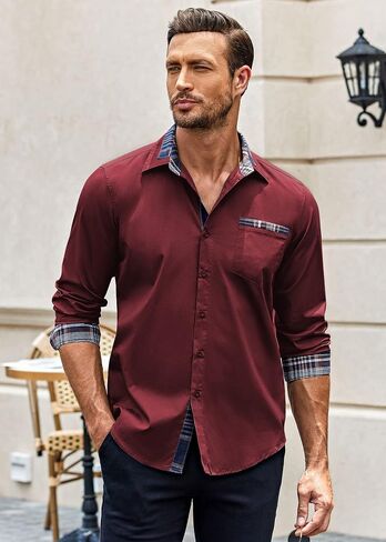 COOFANDY Men's Long Sleeve Dress Shirt Plaid Collar Casual Button Down Shirts in Saudi Arabia