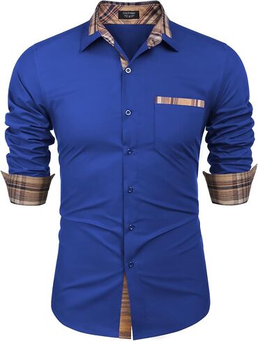 COOFANDY Men's Long Sleeve Dress Shirt Plaid Collar Casual Button Down Shirts in Saudi Arabia
