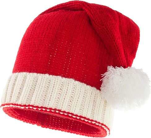 Women Knitted Christmas Beanie Hat Red Warm Family Hats for Unisex Santa Hat Winter Bobble Hat Prop for Christmas Party in Kuwait