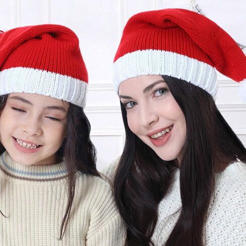 Women Knitted Christmas Beanie Hat Red Warm Family Hats for Unisex Santa Hat Winter Bobble Hat Prop for Christmas Party in Kuwait