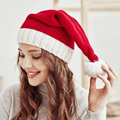 Women Knitted Christmas Beanie Hat Red Warm Family Hats for Unisex Santa Hat Winter Bobble Hat Prop for Christmas Party in Kuwait