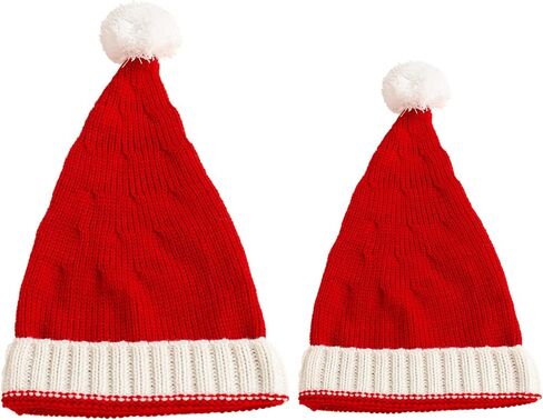 Women Knitted Christmas Beanie Hat Red Warm Family Hats for Unisex Santa Hat Winter Bobble Hat Prop for Christmas Party in Kuwait