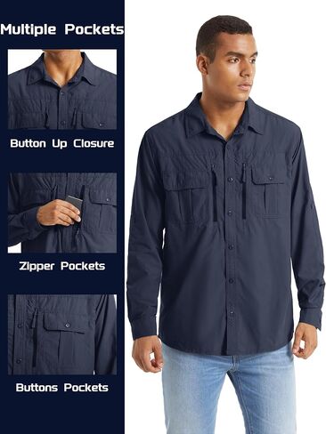 TACVASEN Men's Tactical Shirts Quick Dry UV Protection Breathable Long Sleeve Hiking Fishing Button Shirts in Saudi Arabia
