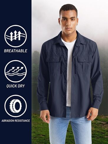 TACVASEN Men's Tactical Shirts Quick Dry UV Protection Breathable Long Sleeve Hiking Fishing Button Shirts in Saudi Arabia