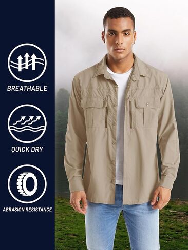 TACVASEN Men's Tactical Shirts Quick Dry UV Protection Breathable Long Sleeve Hiking Fishing Button Shirts in Saudi Arabia