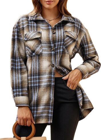 Esabel.C Flannel Shirts for Women Long Sleeve Button Down Plaid Fall Shirt Casual Work Tops in Saudi Arabia