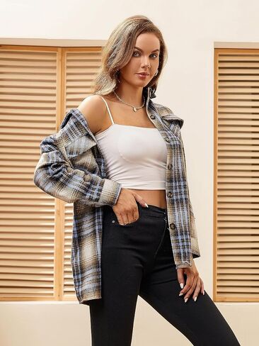 Esabel.C Flannel Shirts for Women Long Sleeve Button Down Plaid Fall Shirt Casual Work Tops in Saudi Arabia