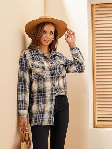 Esabel.C Flannel Shirts for Women Long Sleeve Button Down Plaid Fall Shirt Casual Work Tops in Saudi Arabia