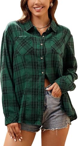 Esabel.C Flannel Shirts for Women Long Sleeve Button Down Plaid Fall Shirt Casual Work Tops in Saudi Arabia