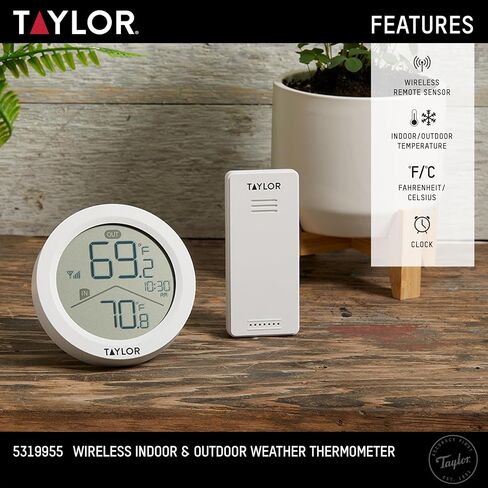 Taylor Digital Wireless Deluxe Indoor Outdoor Thermometer, Weather Station Forecaster, Calendar with Clock, Easy-to-Read Display for Home, Office, Greenhouse, Nursery, and Indoor Areas, LCD, Black in Saudi Arabia