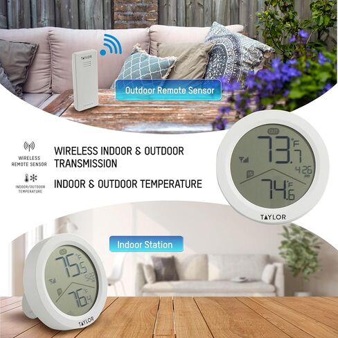 Taylor Digital Wireless Deluxe Indoor Outdoor Thermometer, Weather Station Forecaster, Calendar with Clock, Easy-to-Read Display for Home, Office, Greenhouse, Nursery, and Indoor Areas, LCD, Black in Saudi Arabia