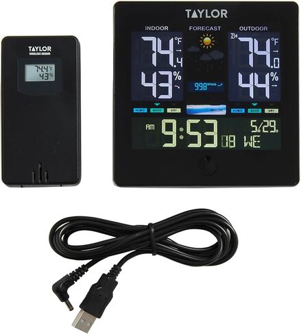 Taylor Digital Wireless Deluxe Indoor Outdoor Thermometer, Weather Station Forecaster, Calendar with Clock, Easy-to-Read Display for Home, Office, Greenhouse, Nursery, and Indoor Areas, LCD, Black in Saudi Arabia