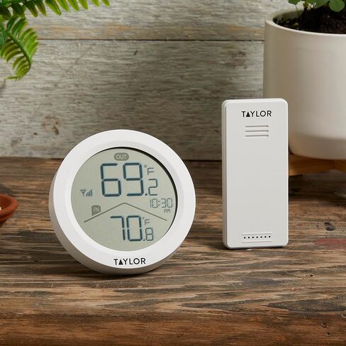 Taylor Digital Wireless Deluxe Indoor Outdoor Thermometer, Weather Station Forecaster, Calendar with Clock, Easy-to-Read Display for Home, Office, Greenhouse, Nursery, and Indoor Areas, LCD, Black in Saudi Arabia