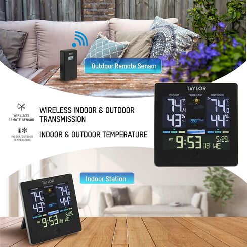 Taylor Digital Wireless Deluxe Indoor Outdoor Thermometer, Weather Station Forecaster, Calendar with Clock, Easy-to-Read Display for Home, Office, Greenhouse, Nursery, and Indoor Areas, LCD, Black in Saudi Arabia