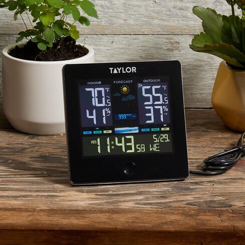 Taylor Digital Wireless Deluxe Indoor Outdoor Thermometer, Weather Station Forecaster, Calendar with Clock, Easy-to-Read Display for Home, Office, Greenhouse, Nursery, and Indoor Areas, LCD, Black in Saudi Arabia
