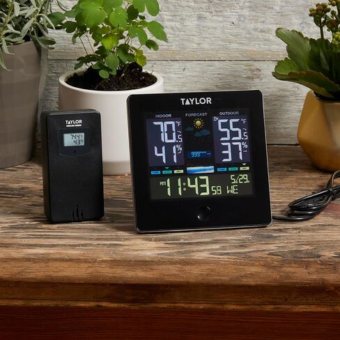 Taylor Digital Wireless Deluxe Indoor Outdoor Thermometer, Weather Station Forecaster, Calendar with Clock, Easy-to-Read Display for Home, Office, Greenhouse, Nursery, and Indoor Areas, LCD, Black in Saudi Arabia