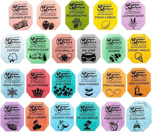 Wonder Wafers Car Air Freshener Wafers Variety Pack of 12 - Individually Wrapped Car Air Fresheners - 12 Scents Car Fresheners (12 Pack 12 Other Scents) in Kuwait
