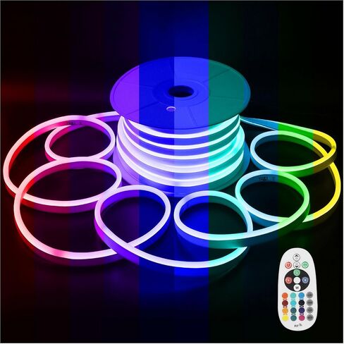 FORT AC110V 120V LED RGB Neon Rope Lights, 50FT Linkable Light Strip,144 led/M IP67 Waterproof, Multicolor Neon Strip Lighting with Remote Controller for Indoor Outdoor Home Commercial Decor ETL FCC in Saudi Arabia
