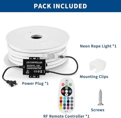 FORT AC110V 120V LED RGB Neon Rope Lights, 50FT Linkable Light Strip,144 led/M IP67 Waterproof, Multicolor Neon Strip Lighting with Remote Controller for Indoor Outdoor Home Commercial Decor ETL FCC in Saudi Arabia