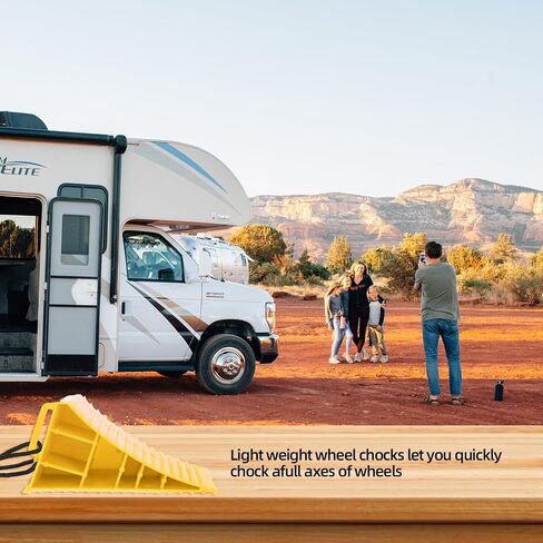 عوارض عجلات كبيرة من Homeon Wheels RV Camper مع مقبض وحبل لأوقاف السيارة الآمنة، وأوقاف الإطارات، وأوقاف العجلات الصلبة شديدة التحمل للمقطورة - عبوتان. (أصفر) in Saudi Arabia