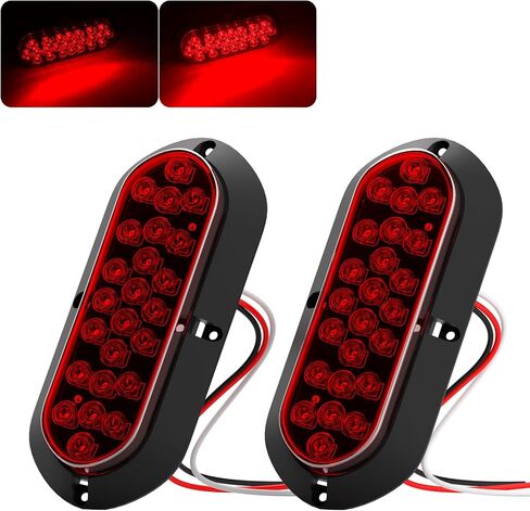 PSEQT 6'' Red LED Trailer Tail Lights 24LED Oval Brake Stop Turn Rear Identification Marker Waterproof Lights Surface Mount w/Rubber Grommet for Truck Bus RV ATV UTV Van Boat Pickup Caravan, 2Pcs in Kuwait