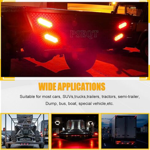 PSEQT 6'' Red LED Trailer Tail Lights 24LED Oval Brake Stop Turn Rear Identification Marker Waterproof Lights Surface Mount w/Rubber Grommet for Truck Bus RV ATV UTV Van Boat Pickup Caravan, 2Pcs in Kuwait