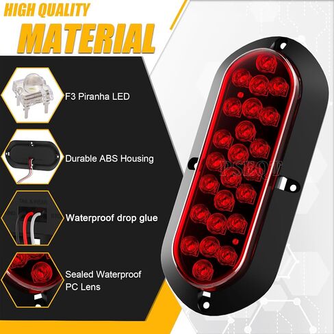 PSEQT 6'' Red LED Trailer Tail Lights 24LED Oval Brake Stop Turn Rear Identification Marker Waterproof Lights Surface Mount w/Rubber Grommet for Truck Bus RV ATV UTV Van Boat Pickup Caravan, 2Pcs in Kuwait