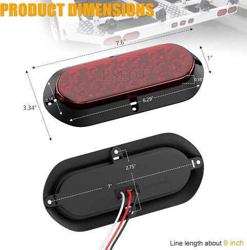 PSEQT 6'' Red LED Trailer Tail Lights 24LED Oval Brake Stop Turn Rear Identification Marker Waterproof Lights Surface Mount w/Rubber Grommet for Truck Bus RV ATV UTV Van Boat Pickup Caravan, 2Pcs in Kuwait