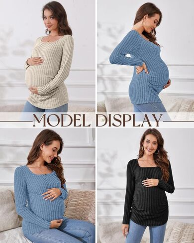 Ficerd 3 Pack Women's Maternity Tops, Long Sleeve Pregnancy Sweaters Scoop Neck Ribbed Knit Casual Pregnant Tee Shirts in Kuwait