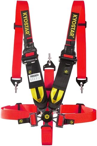 Kyostar 5 Point Racing Seat Belt Harness Set Camlock Quick Release with Premium Quality Soft Webbing and Black Steel Hardware Universal 2"+3" Width Red in Kuwait