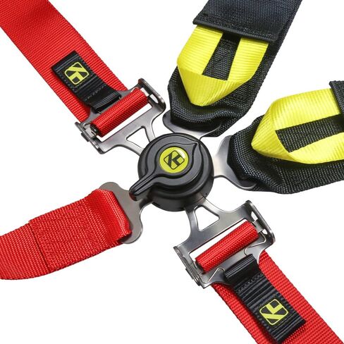 Kyostar 5 Point Racing Seat Belt Harness Set Camlock Quick Release with Premium Quality Soft Webbing and Black Steel Hardware Universal 2"+3" Width Red in Kuwait