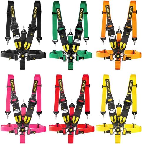 Kyostar 5 Point Racing Seat Belt Harness Set Camlock Quick Release with Premium Quality Soft Webbing and Black Steel Hardware Universal 2"+3" Width Red in Kuwait