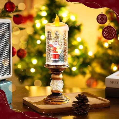 شمعة عيد الميلاد سنو غلوب فانوس عديم اللهب مع أضواء LED لامعة دوارة، تعمل بالبطارية وUSB، تصميم شجرة عيد الميلاد سانتا، هدية رائعة لتزيين منزل عيد الميلاد in Saudi Arabia