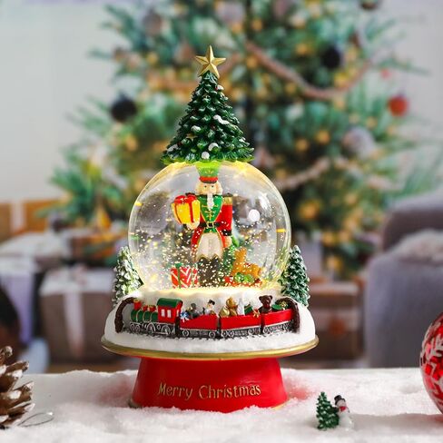 Christmas Snow Globes Nutcracker & Christmas Tree & Train Christmas Snow Globe with 8 Songs Color Changing Battery Operated Musical Box for Christmas Home Party Décor in Saudi Arabia