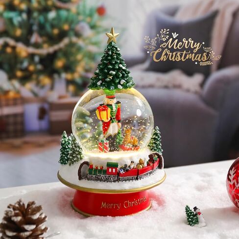 Christmas Snow Globes Nutcracker & Christmas Tree & Train Christmas Snow Globe with 8 Songs Color Changing Battery Operated Musical Box for Christmas Home Party Décor in Saudi Arabia
