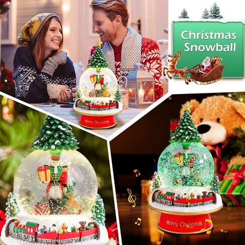 Christmas Snow Globes Nutcracker & Christmas Tree & Train Christmas Snow Globe with 8 Songs Color Changing Battery Operated Musical Box for Christmas Home Party Décor in Saudi Arabia