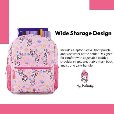 Hello Kitty Allover School Backpack - Hello Kitty, My Melody, Kuromi, Keroppi - Officially Licensed Hello Kitty School Bookbag (My Melody PInk) in Saudi Arabia