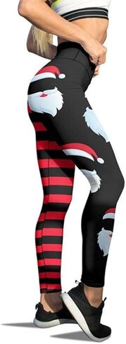 JIFRE Soft High Waist Santa Stripe Print Legging Hip Lift Slim Yoga Pants for Christmas Sportwear Fitness Running in Kuwait