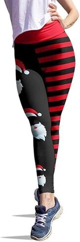JIFRE Soft High Waist Santa Stripe Print Legging Hip Lift Slim Yoga Pants for Christmas Sportwear Fitness Running in Kuwait