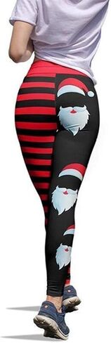 JIFRE Soft High Waist Santa Stripe Print Legging Hip Lift Slim Yoga Pants for Christmas Sportwear Fitness Running in Kuwait