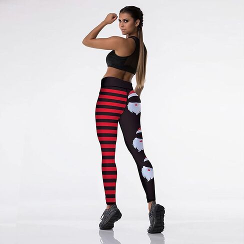 JIFRE Soft High Waist Santa Stripe Print Legging Hip Lift Slim Yoga Pants for Christmas Sportwear Fitness Running in Kuwait