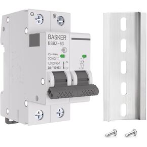 BASKER DC Circuit Breaker 2 Pack, 32 Amp 2 Poles 500V Solar Disconnect Switch for Solar PV System Solar Panels Grid System,Thermal Magnetic Trip,DIN Rail Mount, DC Breaker MCB (32A)