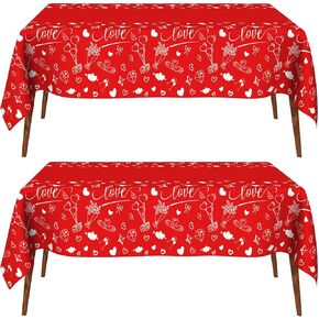 Christmas Tablecloth, Christmas Plastic Tablecloth, 2PCS Disposable Christmas Table Cloth, 54 x 108 Inch Red Christmas Table Cover Rectangle Table Decorations for Christmas Party Decorations Supplies