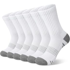 YSense 6 Pairs Crew Athletic Socks for Women, Hiking Running Cushioned Womens Compression Calf Socks for Gym Workout Sports