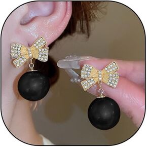 Christmas Pearl Bow Earrings for Women,Cute Bowknot Red Ball Earrings Bling Crystal Coquette Clothes Holiday Xmas Bow Jewelry for Women Accessories